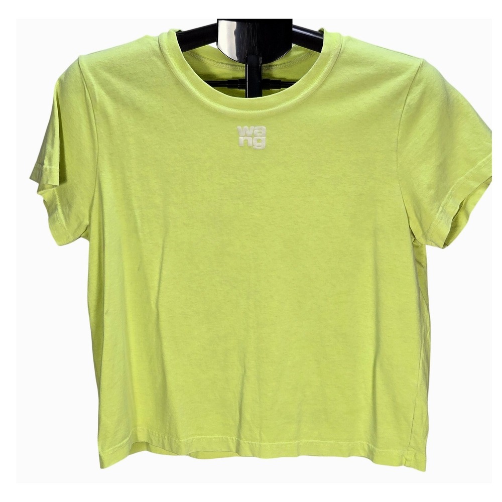 Women's Alexander Wang.T Medium Lime Green Puff Logo Shrunken Crop T-Shirt